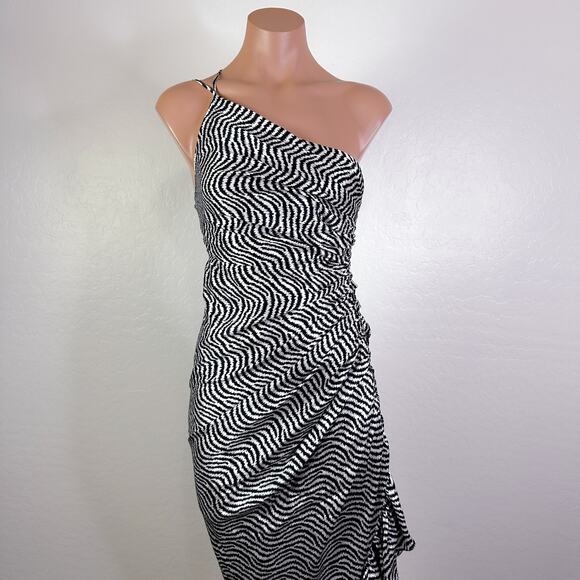 Cinq A Sept Christel 100% Silk Ruffled One Shoulder Midi Dress Striped sz 0 NWT - Picture 3 of 12